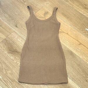 Hey Babe Tan Ribbed Tank Mini Dress Medium